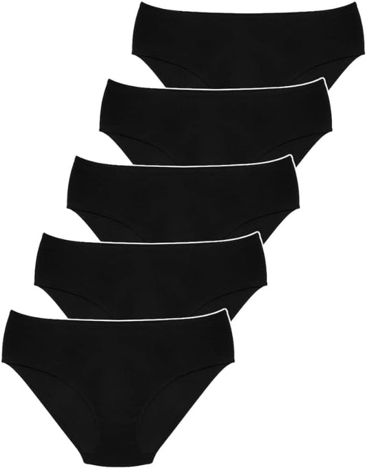 Pack of 5 Pcs Women’s Black color Cotton Mid Waist Hipster Full Back Coverage Panty