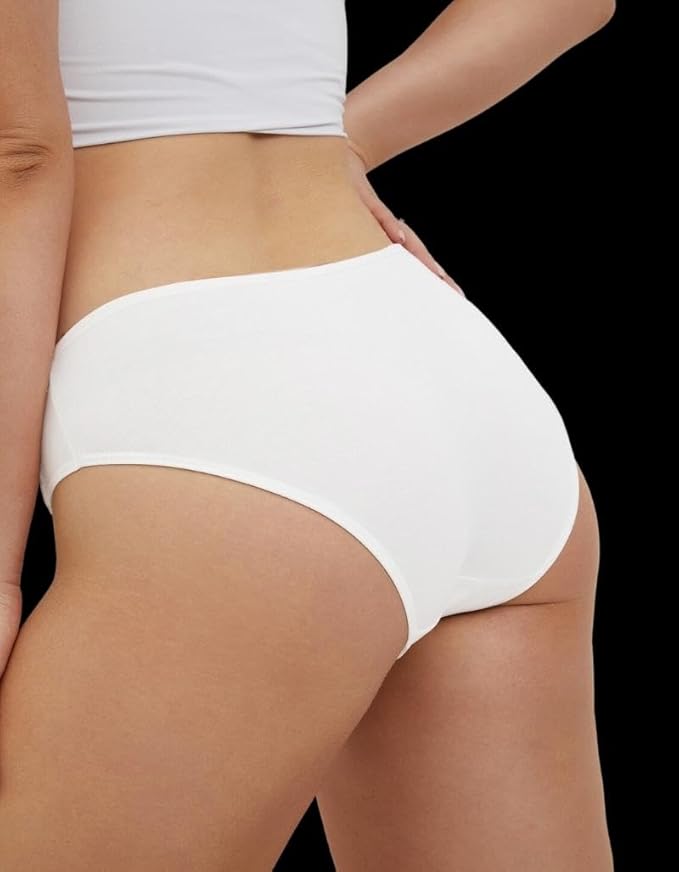 Pack of 5 Pcs Women’s White color Cotton Mid Waist Hipster Full Back Coverage Panty