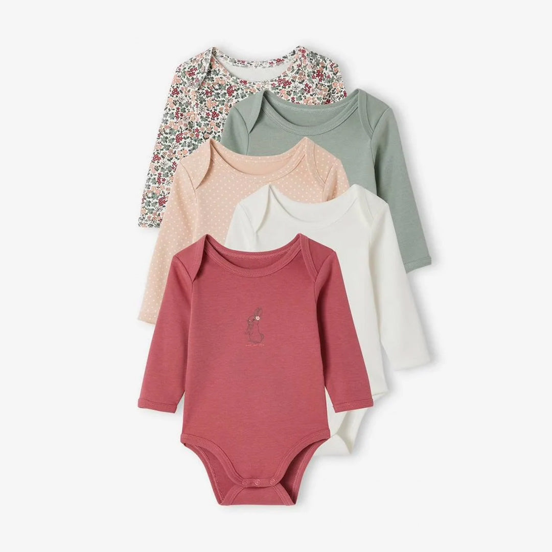 Pack of 5pcs Organic Cotton Unisex Assorted color full Sleeve Baby Romper