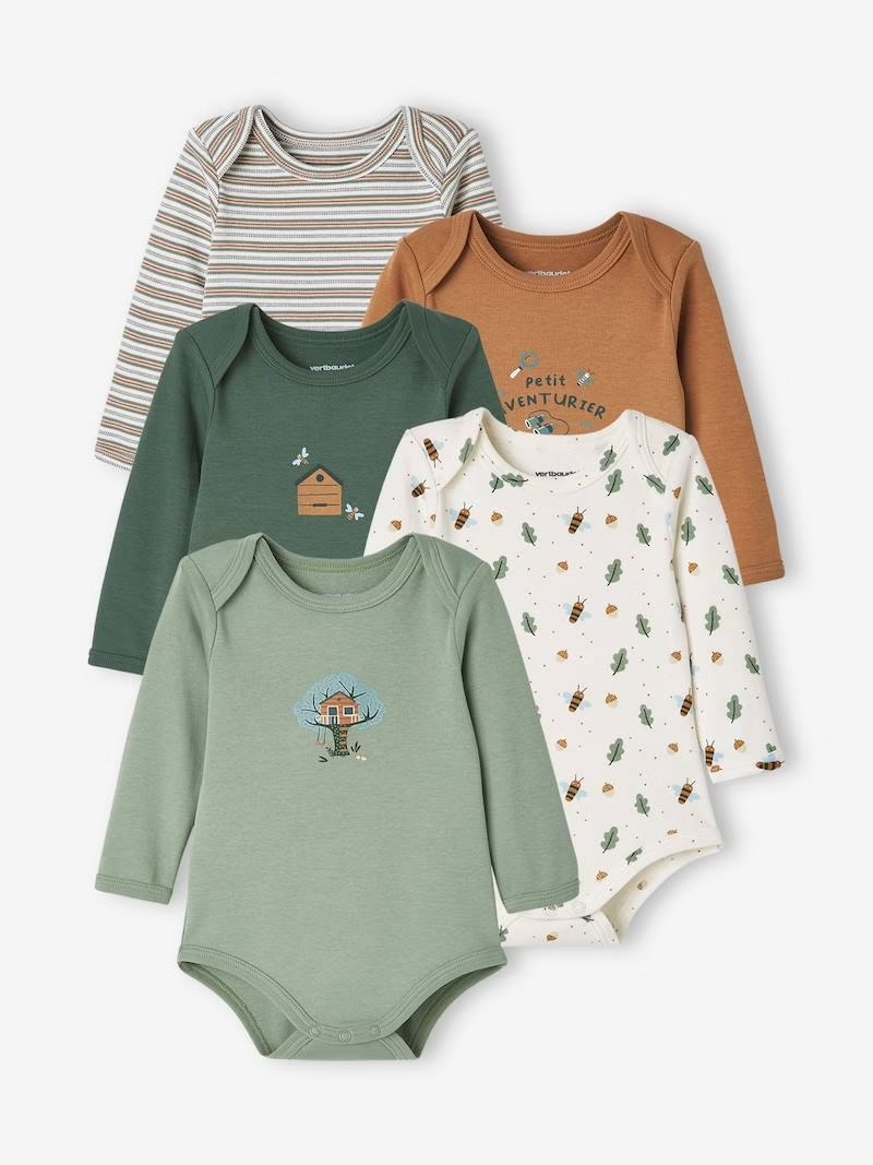 Pack of 5pcs Organic Cotton Unisex Assorted color full Sleeve Baby Romper