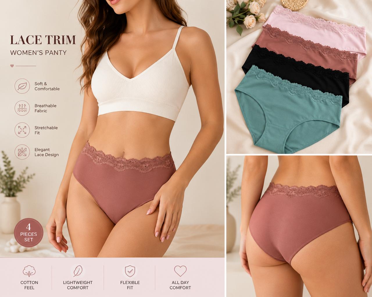 5pcs pack Womens stretch microfibre briefs with lace
