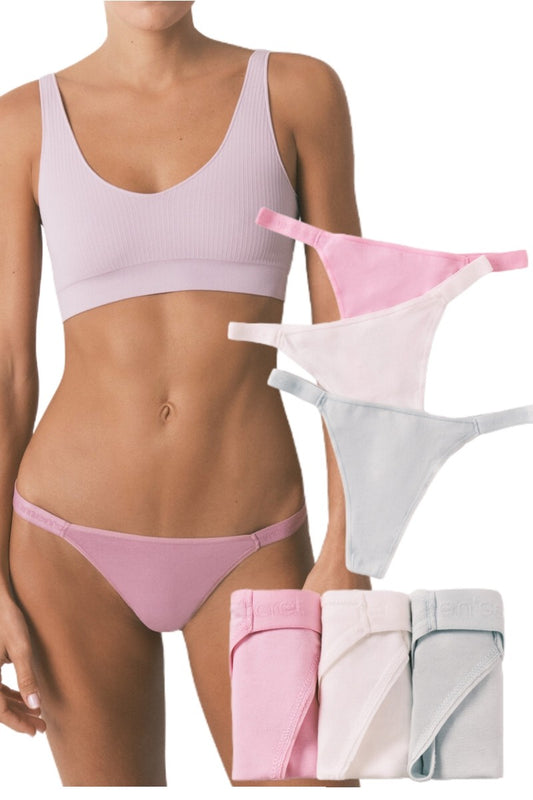 Pack of 3pcs G-string cotton thongs with logo mix( Original Womens Secreeets Brnads)