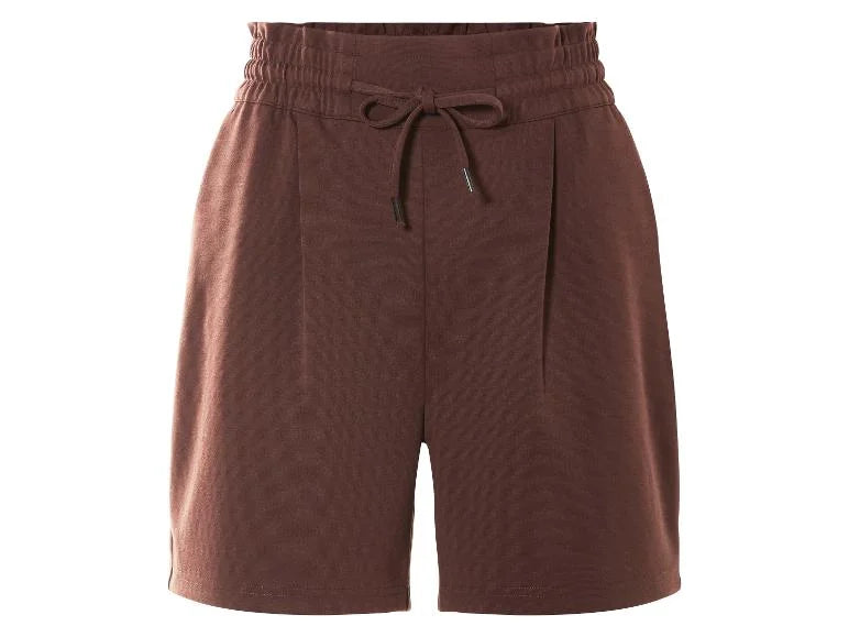 Womens Shorts with side pockets, fake back pockets, elastic waistband and drawstring pleats