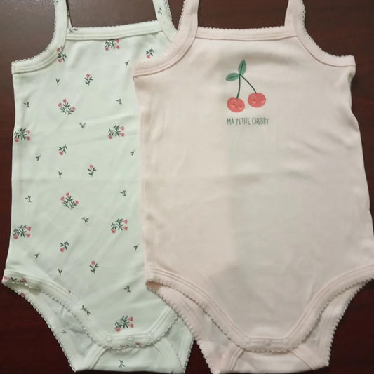 2Pcs Baby Girls Cotton Sleeveless Romper