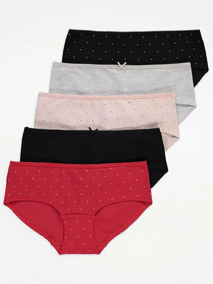 Pack of 5 Women's Low-Rise Cotton Boyshort Brief Panty