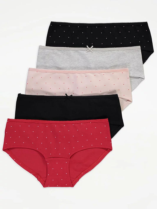 Pack of 5 Women's Low-Rise Cotton Boyshort Brief Panty