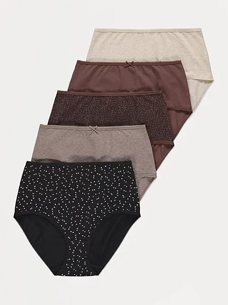 Pack of 5 Ladies High Waisted Full Back Cover  Brief Panty