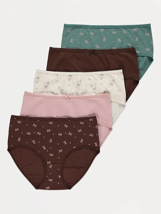 Pack of 5 Womens Mid Waist Hipster  Brief Panty