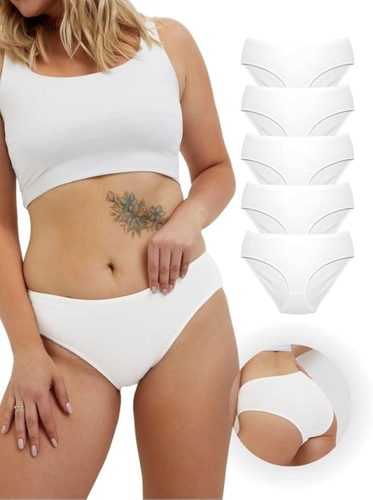 Pack of 5 Pcs Women’s White color Cotton Mid Waist Hipster Full Back Coverage Panty