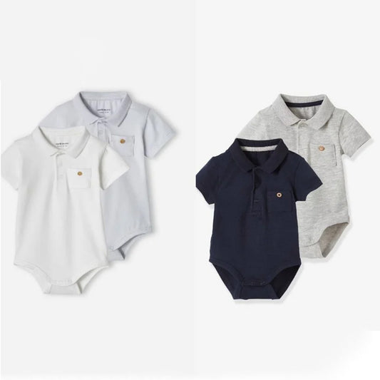 Pack of 2pcs Baby Romper with Polo Shirt Collar & Pocket, for Newborns to 36 Months