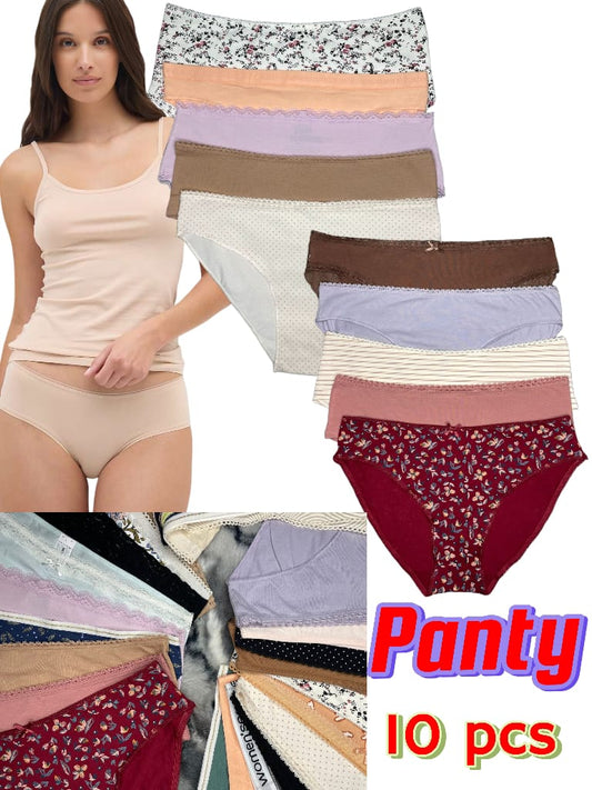 Pack of 10 Pcs Women’s Cotton Mid Waist Hipster Full Back Coverage Panty
