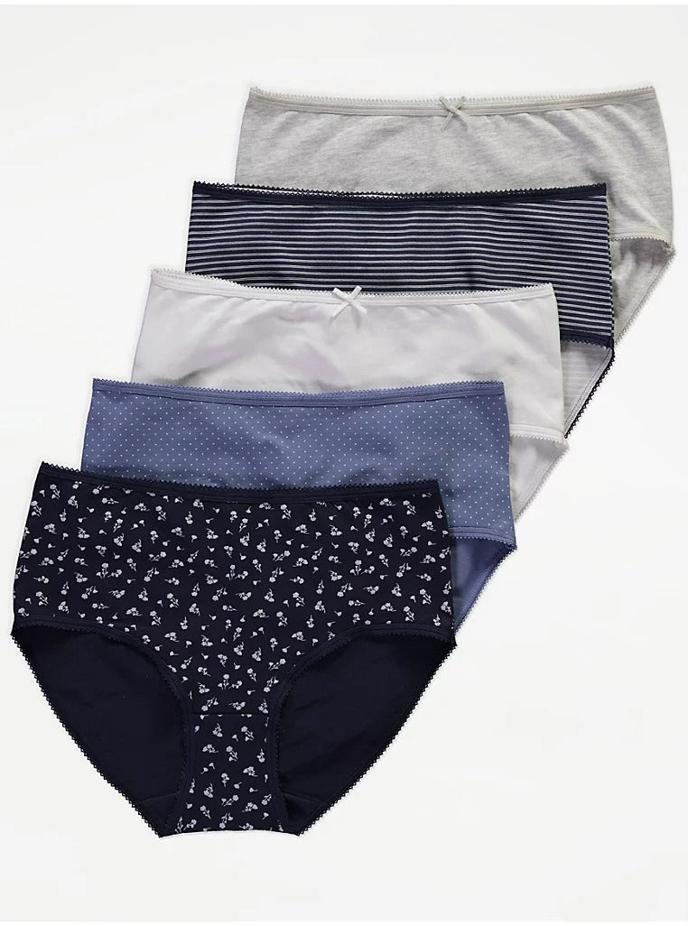 Pack of 5 Womens Mid Waist Hipster  Brief Panty