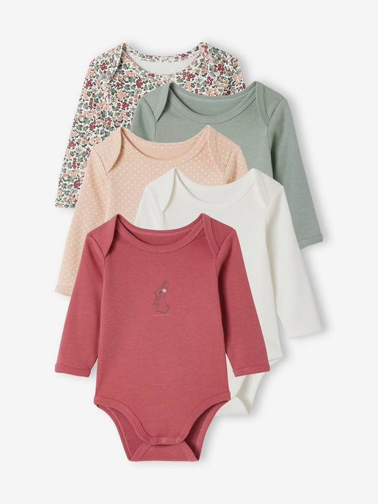 Pack of 5pcs Organic Cotton Unisex Assorted color full  Sleeve  Baby Romper