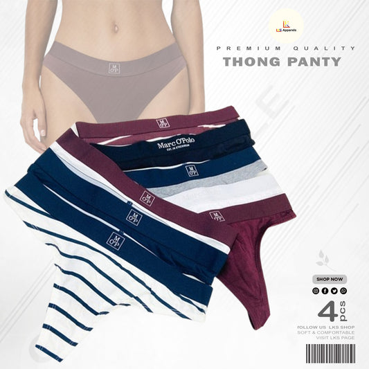 4 Pcs-Pack Cotton  Thong  Panty For Womens
