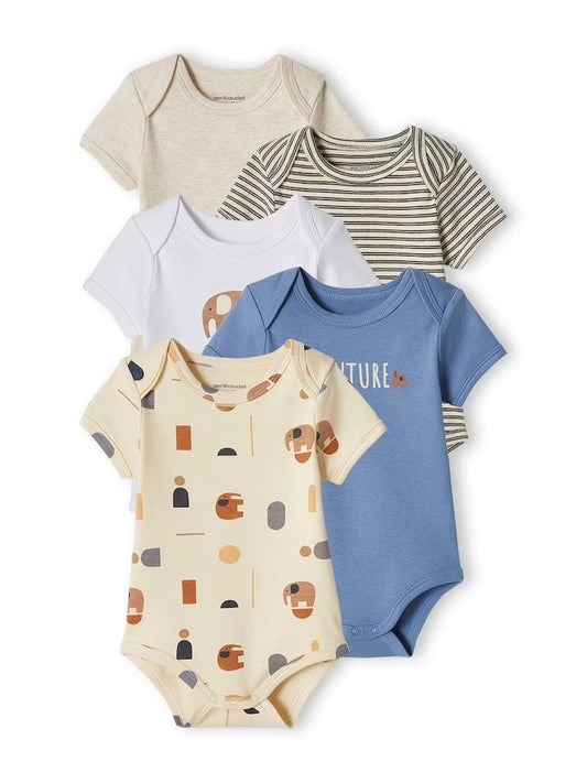 Pack of 5pcs Assorted Multicolor Half Sleeve Unisex Organic Cotton Baby Romper