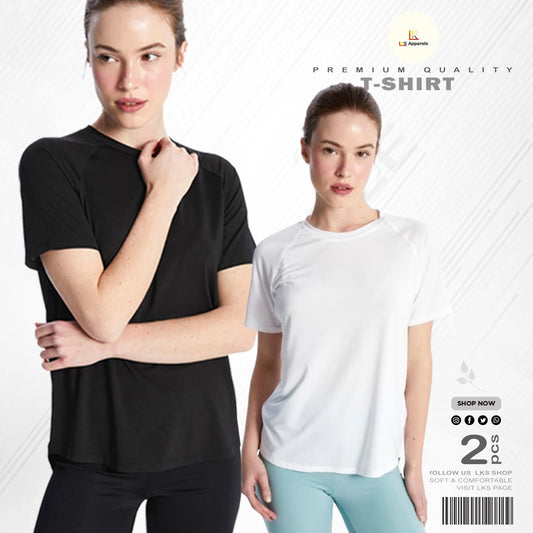 2 Pcs Short Sleeve Women's Ice-Silk T-Shirt
