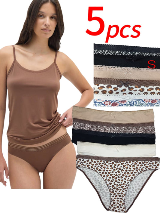 Pack of 5 Pcs Women’s Lace Cotton Mid Waist Hipster Full Back Coverage Panty