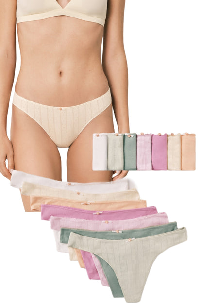 Pack of 5 cotton pointelle thongs in a mix of colors