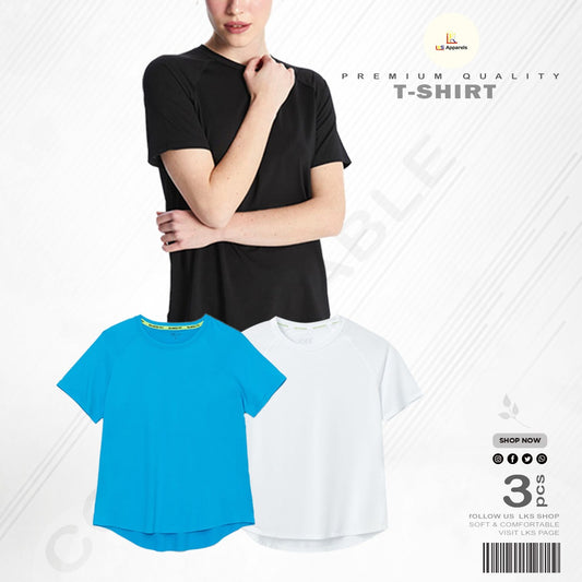 3 Pcs Short Sleeve Women's Ice-Silk T-Shirt