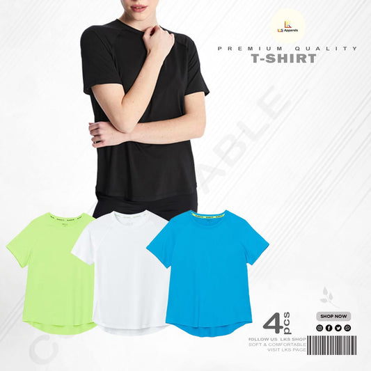 4 Pcs Short Sleeve Women's Ice-Silk T-Shirt