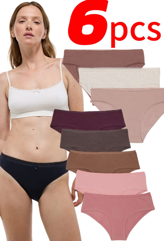 Pack of 6 Women’s Cotton Mid Waist Hipster Full Back Coverage Panty