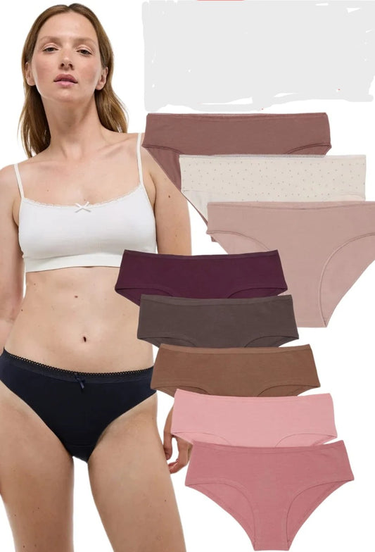 Pack of 7pcs  Women’s Cotton Mid Waist Hipster Full Back Coverage Panty