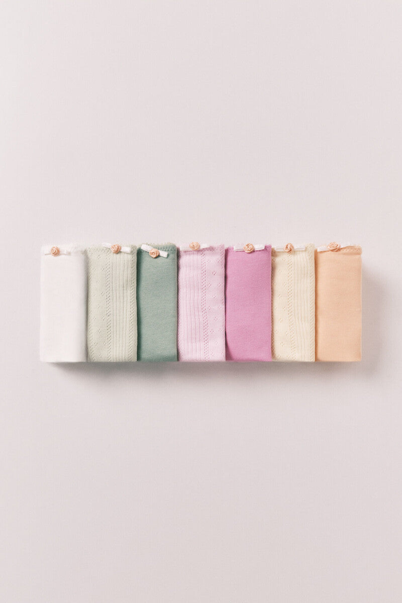 Pack of 5 cotton pointelle thongs in a mix of colors