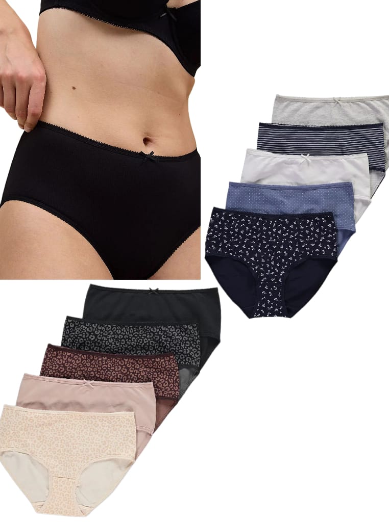Pack of 5 Womens Mid Waist Hipster  Brief Panty