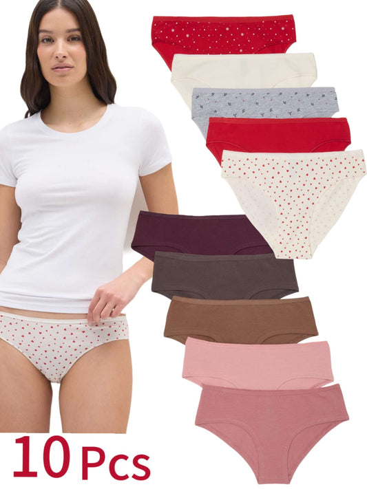 Pack of 10 Pcs Women’s Cotton Mid Waist Hipster Full Back Coverage Panty