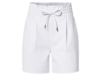 Womens Shorts with side pockets, fake back pockets, elastic waistband and drawstring pleats