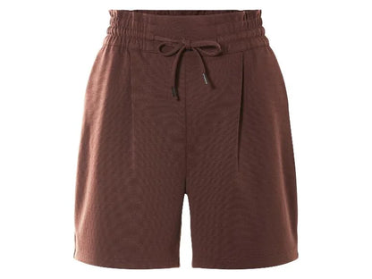 Womens Shorts with side pockets, fake back pockets, elastic waistband and drawstring pleats