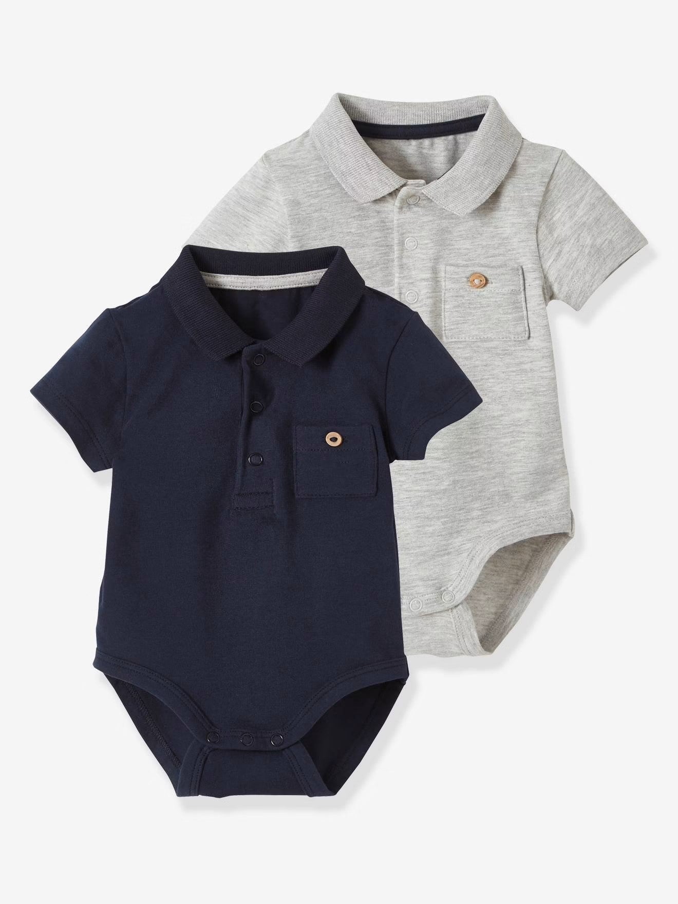 Pack of 2pcs Baby Romper with Polo Shirt Collar & Pocket, for Newborns to 36 Months