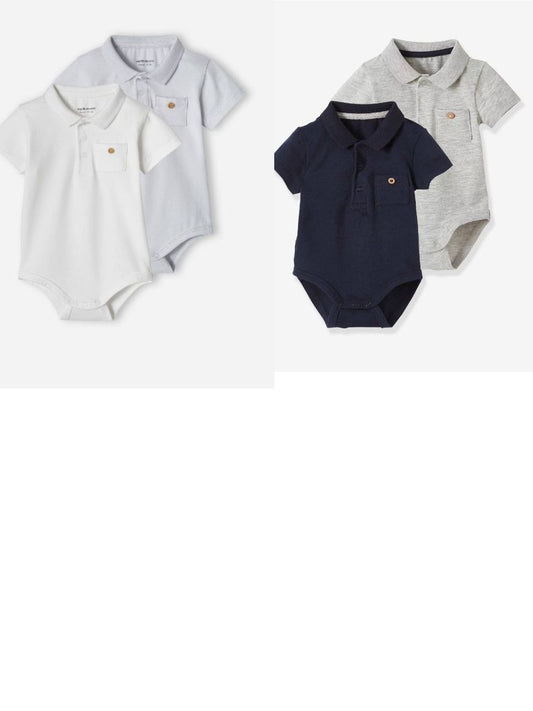 Pack of 2pcs Baby Romper with Polo Shirt Collar & Pocket, for Newborns to 36 Months